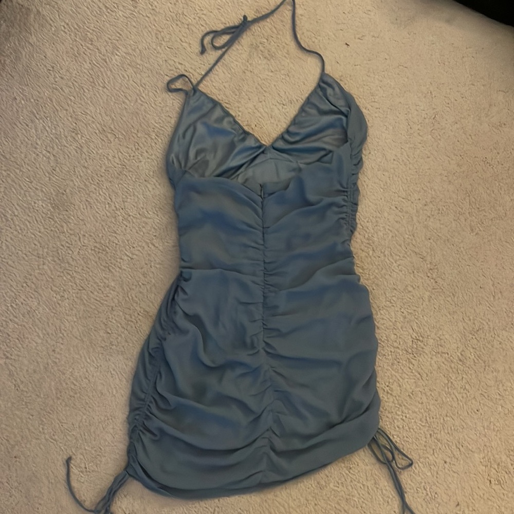 Blue Ruched Mini Dress - Picture 3 of 3